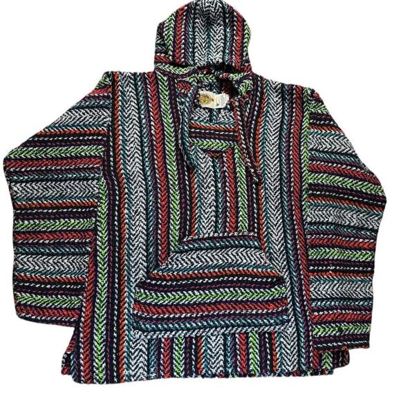 Earth Ragz Baja Hoodie Cotton/Acrylic Blend Multi Colored Large Made in Mexico - Picture 1 of 8